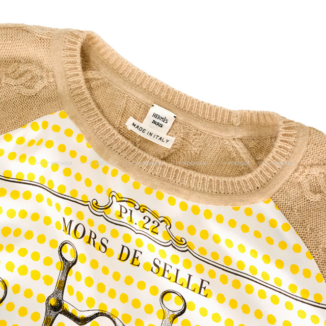HERMES Knit Twillaine MORS DE SELLE Jaune vif Silk/Camel #38[EXCELLENT][Authentic]