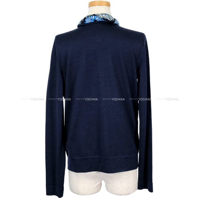 [Pre-loved] HERMES Knit Twillaine with scarf Sousl'Egide Marine cotton/silk #38[LIKE NEW][Authentic]