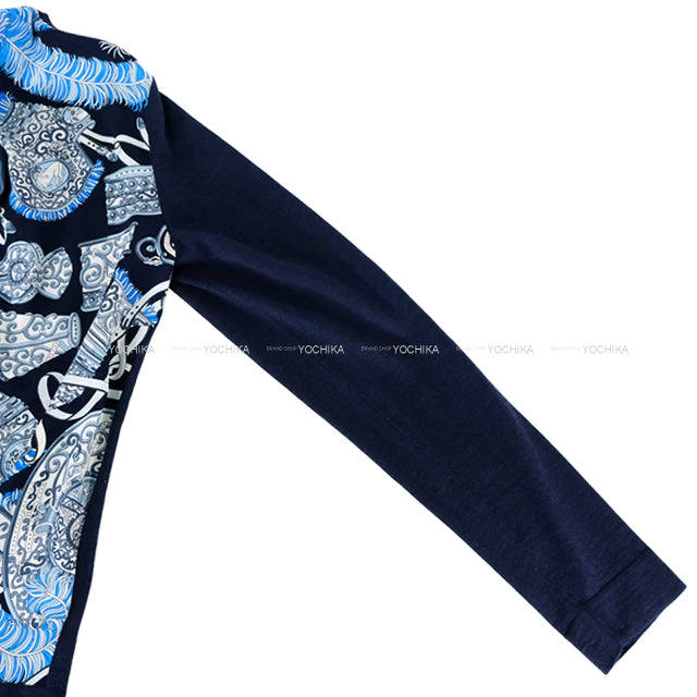 [Pre-loved] HERMES Knit Twillaine with scarf Sousl'Egide Marine cotton/silk #38[LIKE NEW][Authentic]