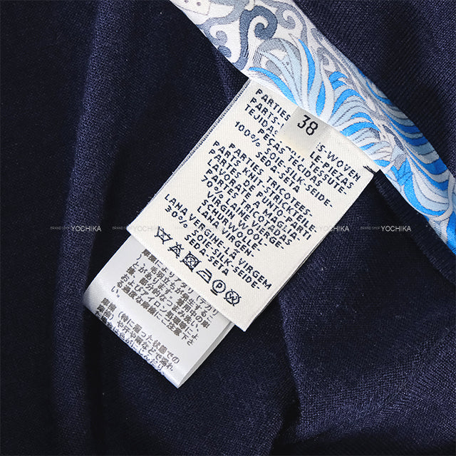 [Pre-loved] HERMES Knit Twillaine with scarf Sousl'Egide Marine cotton/silk #38[LIKE NEW][Authentic]
