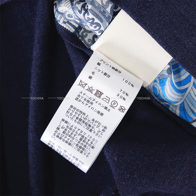 [Pre-loved] HERMES Knit Twillaine with scarf Sousl'Egide Marine cotton/silk #38[LIKE NEW][Authentic]