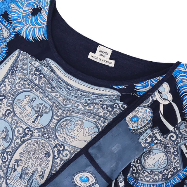 [Pre-loved] HERMES Knit Twillaine with scarf Sousl'Egide Marine cotton/silk #38[LIKE NEW][Authentic]