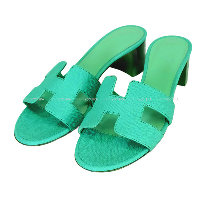 HERMES sandals Ladies OASIS H-motif Vert Veronese Veau Epsom #36[EXCELLENT][Authentic]