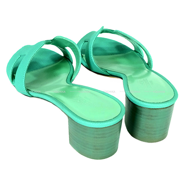 HERMES sandals Ladies OASIS H-motif Vert Veronese Veau Epsom #36[EXCELLENT][Authentic]