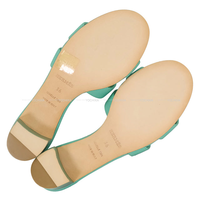 HERMES sandals Ladies OASIS H-motif Vert Veronese Veau Epsom #36[EXCELLENT][Authentic]