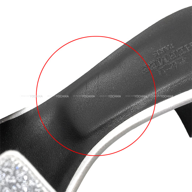HERMES sandals H-motif Heel OASIS glitter Silver/Black Calfskin #35.5[ALMOST NEW][Authentic]