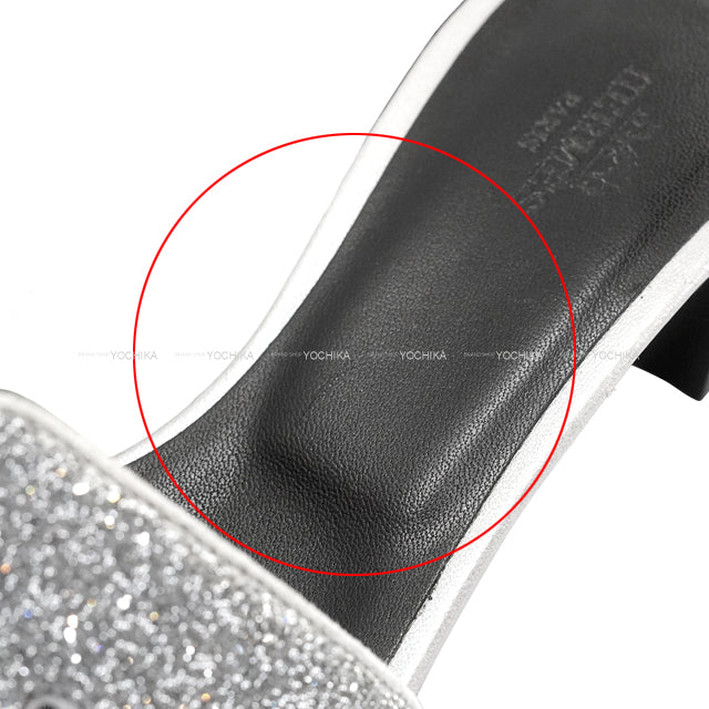 HERMES sandals H-motif Heel OASIS glitter Silver/Black Calfskin #35.5[ALMOST NEW][Authentic]