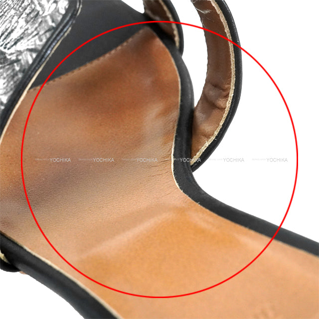 HERMES sandals OASIS Leopar Noir (Black) Toile/Calf #36[EXCELLENT][Authentic]