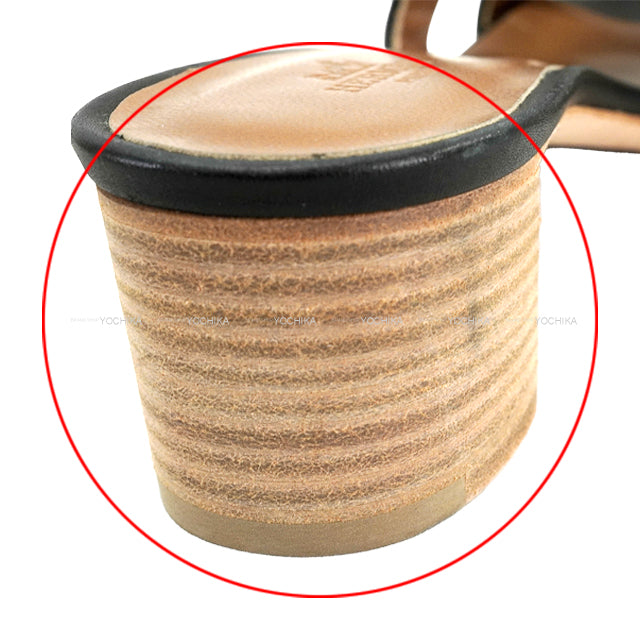 HERMES sandals OASIS Leopar Noir (Black) Toile/Calf #36[EXCELLENT][Authentic]