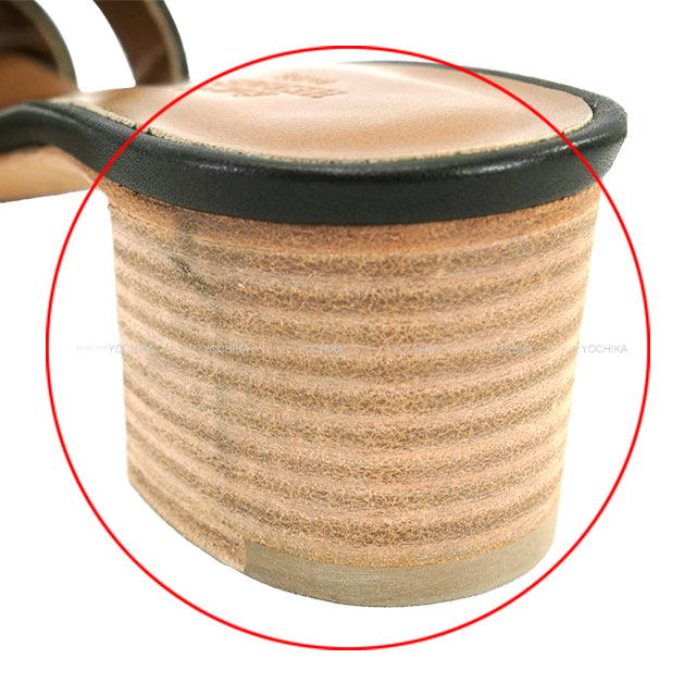 HERMES sandals OASIS Leopar Noir (Black) Toile/Calf #36[EXCELLENT][Authentic]