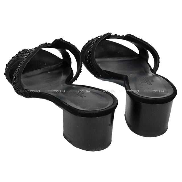 [Pre-loved] HERMES sandals Sandals OASIS Crystal Bijou #35.5 Noir (Black) Goat skin/Strass 35.5[USED A][Authentic]