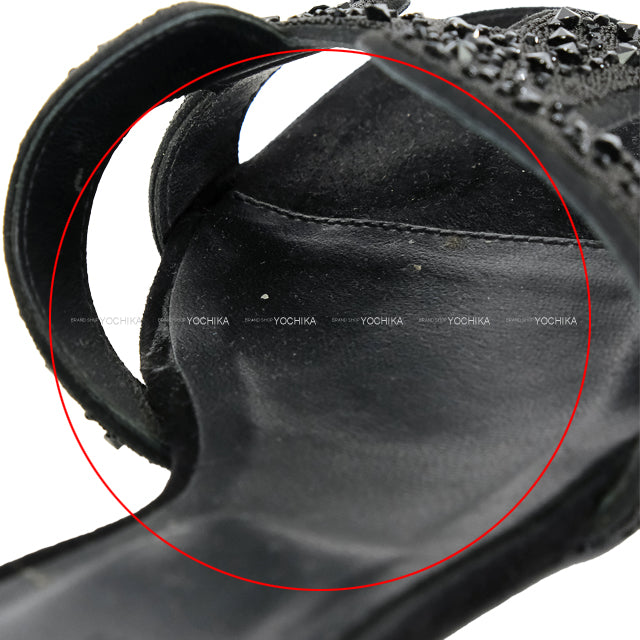 [Pre-loved] HERMES sandals Sandals OASIS Crystal Bijou #35.5 Noir (Black) Goat skin/Strass 35.5[USED A][Authentic]