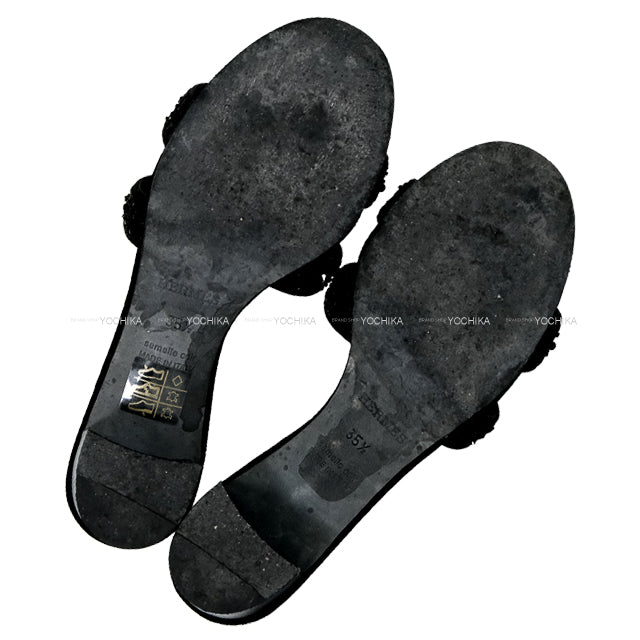 [Pre-loved] HERMES sandals Sandals OASIS Crystal Bijou #35.5 Noir (Black) Goat skin/Strass 35.5[USED A][Authentic]