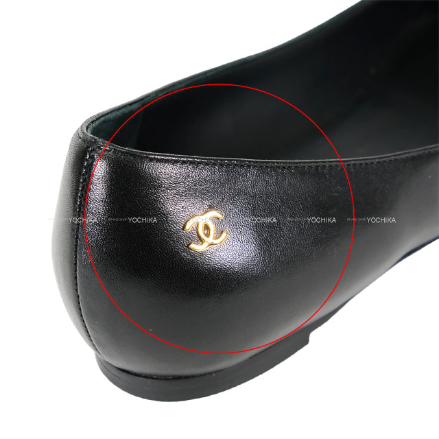 [Pre-loved] CHANEL Flat Shoes Ballerina COCO Mark bicolor #36.5C Black/Gold Lambskin #36.5 G27022[USED SA][Authentic]