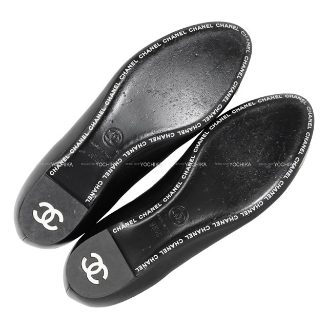 [Pre-loved] CHANEL Flat Shoes Ballerina COCO Mark bicolor #36.5C Black/Gold Lambskin #36.5 G27022[USED SA][Authentic]