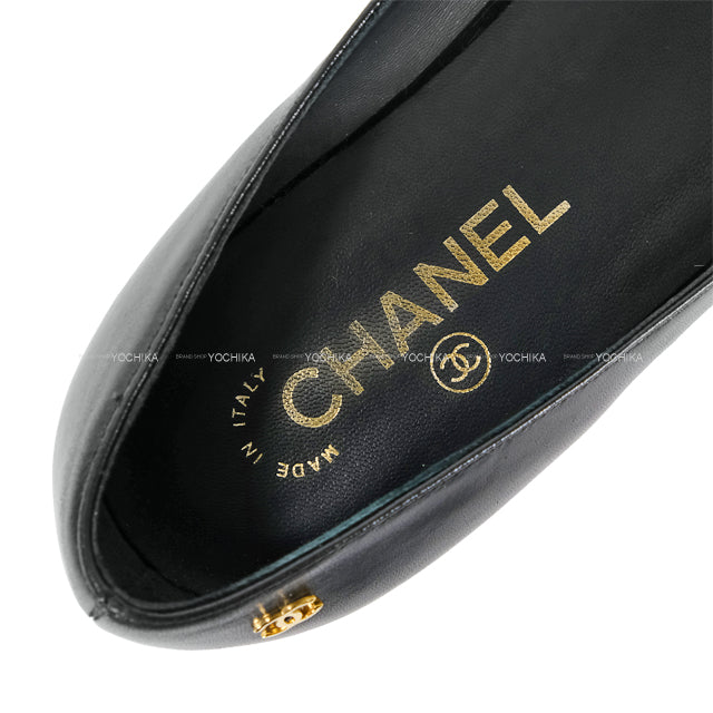 [Pre-loved] CHANEL Flat Shoes Ballerina COCO Mark bicolor #36.5C Black/Gold Lambskin #36.5 G27022[USED SA][Authentic]