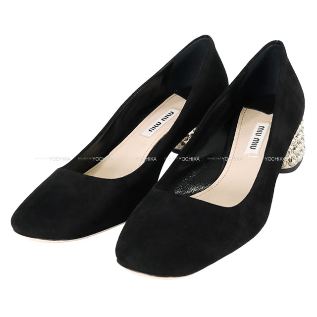 Miu Miu pumps Bijou Chunky heel Black Suede #36 Silver HW[EXCELLENT][Authentic]