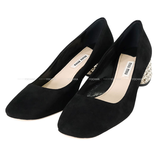 Miu Miu pumps Bijou Chunky heel Black Suede #36 Silver HW[EXCELLENT][Authentic]