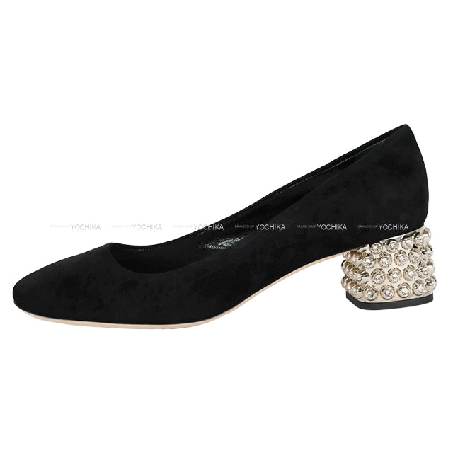 Miu Miu pumps Bijou Chunky heel Black Suede #36 Silver HW[EXCELLENT][Authentic]