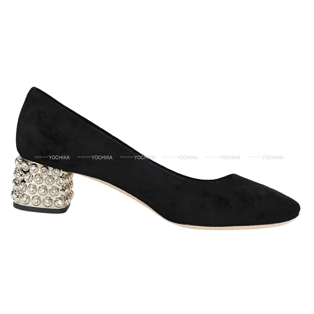 Miu Miu pumps Bijou Chunky heel Black Suede #36 Silver HW[EXCELLENT][Authentic]