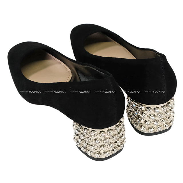 Miu Miu pumps Bijou Chunky heel Black Suede #36 Silver HW[EXCELLENT][Authentic]