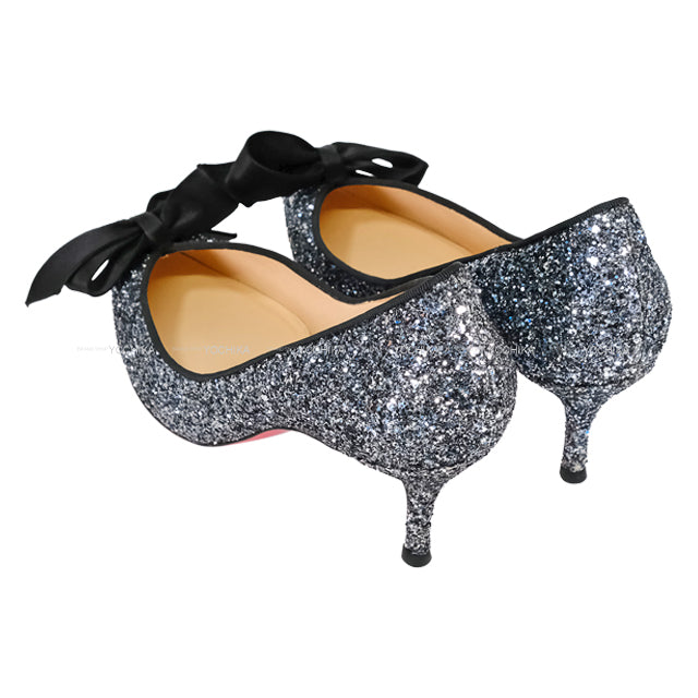Christian Louboutin pumps Glitter Ribbon Heels Black/Blue Silver Glitter #36.5[EXCELLENT][Authentic]