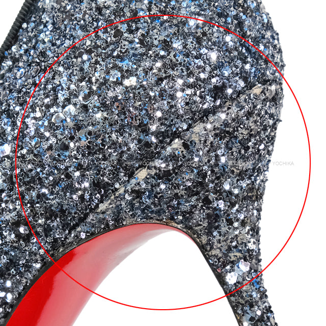 Christian Louboutin pumps Glitter Ribbon Heels Black/Blue Silver Glitter #36.5[EXCELLENT][Authentic]