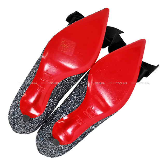 Christian Louboutin pumps Glitter Ribbon Heels Black/Blue Silver Glitter #36.5[EXCELLENT][Authentic]