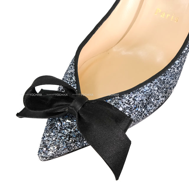 Christian Louboutin pumps Glitter Ribbon Heels Black/Blue Silver Glitter #36.5[EXCELLENT][Authentic]