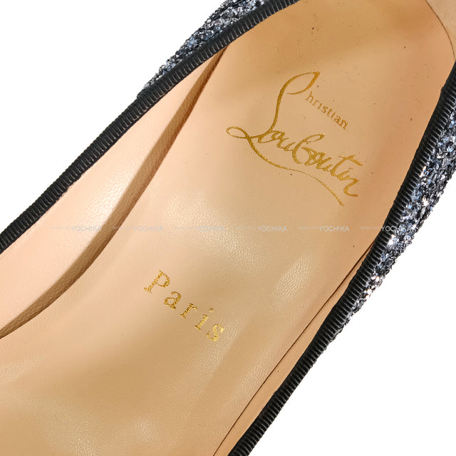 Christian Louboutin pumps Glitter Ribbon Heels Black/Blue Silver Glitter #36.5[EXCELLENT][Authentic]