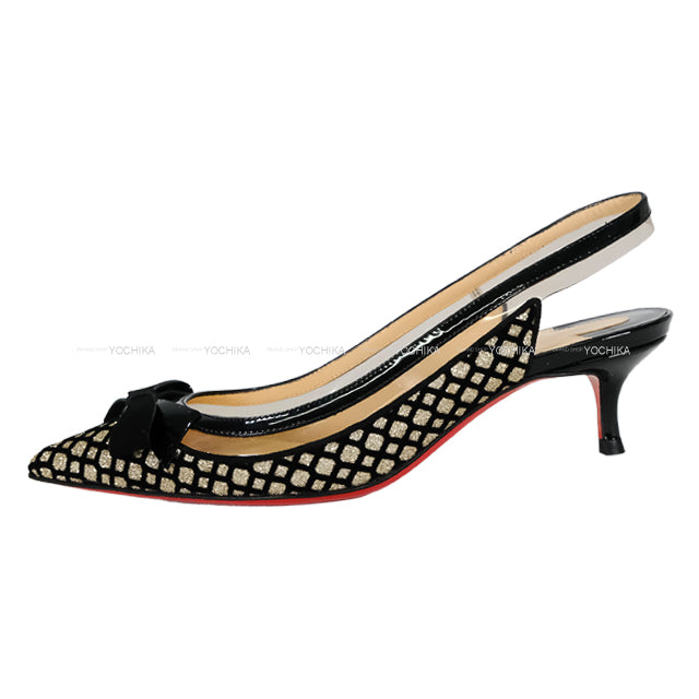 Christian Louboutin pumps Clear Ribbon Heels Noir (Black)/Gold Patent Leather #36.5[EXCELLENT][Authentic]