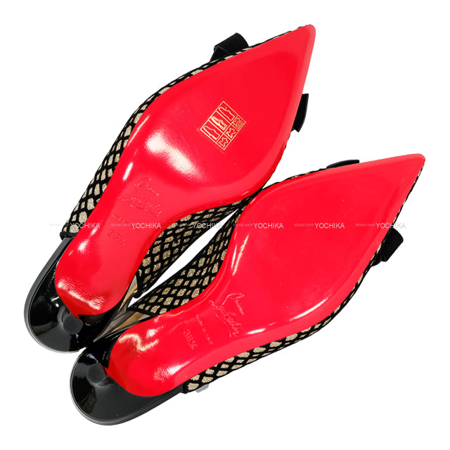 Christian Louboutin pumps Clear Ribbon Heels Noir (Black)/Gold Patent Leather #36.5[EXCELLENT][Authentic]
