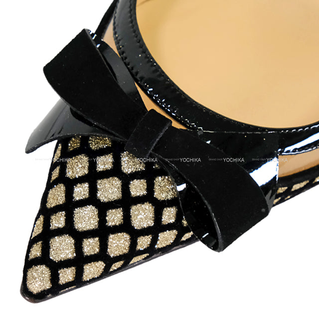 Christian Louboutin pumps Clear Ribbon Heels Noir (Black)/Gold Patent Leather #36.5[EXCELLENT][Authentic]