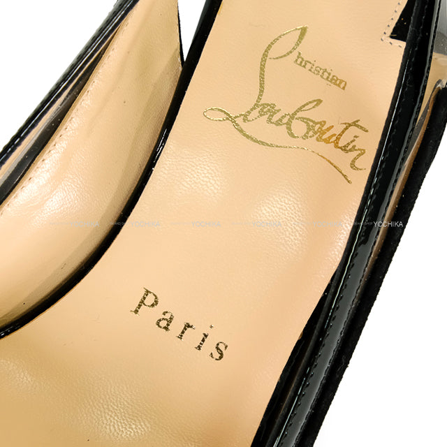 Christian Louboutin pumps Clear Ribbon Heels Noir (Black)/Gold Patent Leather #36.5[EXCELLENT][Authentic]