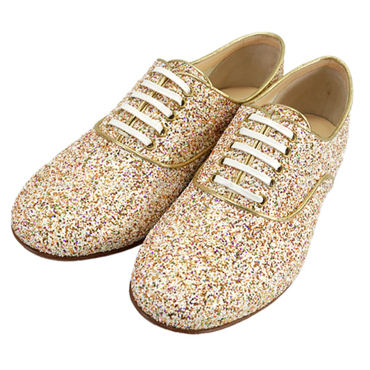 Christian Louboutin dress shoes FRED FLAT GLITTER FIESTA Lace-up Multicolor/Gold #37 1140031[EXCELLENT][Authentic]