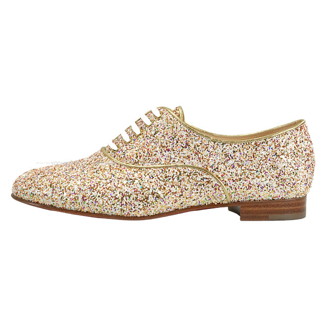 Christian Louboutin dress shoes FRED FLAT GLITTER FIESTA Lace-up Multicolor/Gold #37 1140031[EXCELLENT][Authentic]