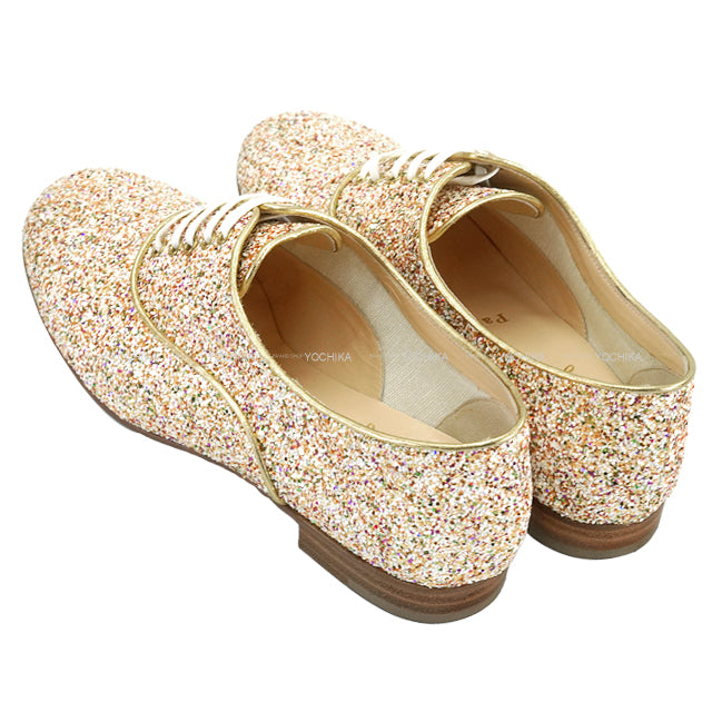 Christian Louboutin dress shoes FRED FLAT GLITTER FIESTA Lace-up Multicolor/Gold #37 1140031[EXCELLENT][Authentic]