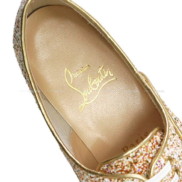 Christian Louboutin dress shoes FRED FLAT GLITTER FIESTA Lace-up Multicolor/Gold #37 1140031[EXCELLENT][Authentic]