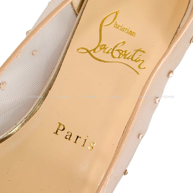 [Pre-loved] Christian Louboutin Follies Strass Ballerina Flat shoes Heart Beige mesh #36.5[USED A][Authentic]