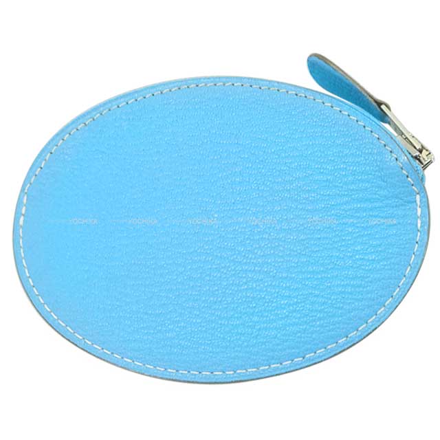 HERMES change purse Evelyne Celeste Chevre Mysore Silver HW Stamp □O[ALMOST NEW][Authentic]