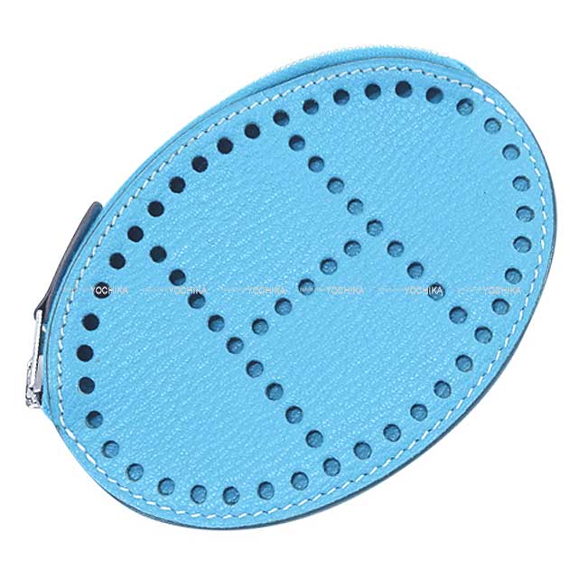 HERMES change purse Evelyne Celeste Chevre Myzore Silver HW Stamp □O[ALMOST NEW][Authentic]