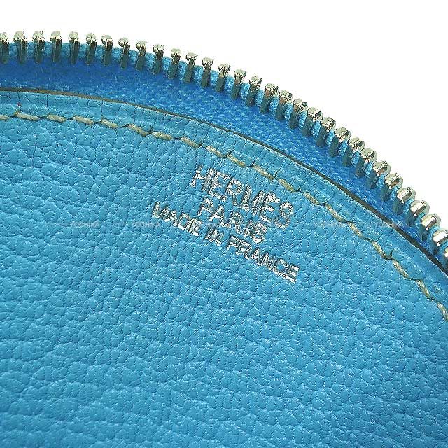 HERMES change purse Evelyne Celeste Chevre Mysore Silver HW Stamp □O[ALMOST NEW][Authentic]