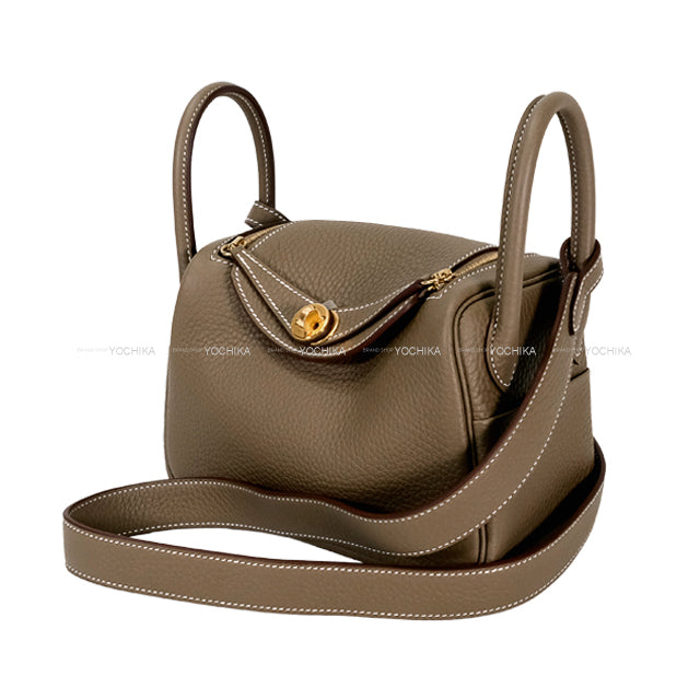 HERMES Shoulder bag Lindy mini 2 20 Etoupe Taurillon Clemence Gold HW Stamp K[BRAND NEW][Authentic]