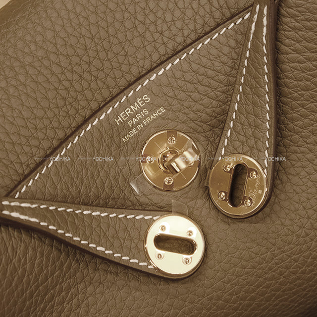 HERMES Shoulder bag Lindy mini 2 20 Etoupe Taurillon Clemence Gold HW Stamp K[BRAND NEW][Authentic]