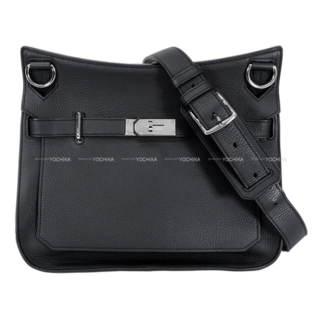 [Pre-loved] HERMES Shoulder bag Jypsiere 34 Noir (Black) Taurillon Clemence Silver HW Stamp □P[USED SA][Authentic]