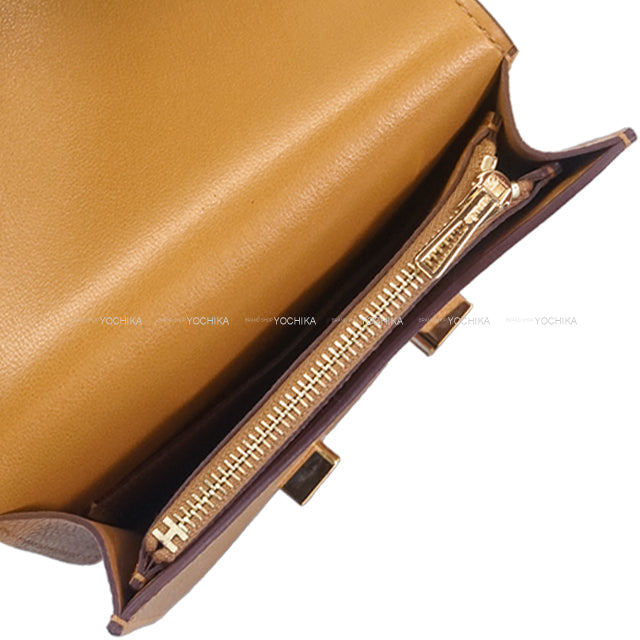 HERMES Bi-fold wallet Constance Slim Biscuit Veau Epsom Gold HW Stamp B[EXCELLENT][Authentic]