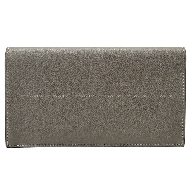 [Pre-loved] HERMES long wallet CITIZEN Twill Long Scarf with HER-MES Print Gris Meyer Evercolor/Silk Silver HW Stamp B[LIKE NEW][Authentic]