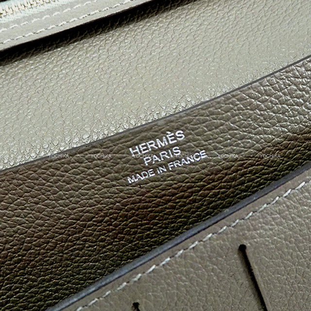 [Pre-loved] HERMES long wallet CITIZEN Twill Long Scarf with HER-MES Print Gris Meyer Evercolor/Silk Silver HW Stamp B[LIKE NEW][Authentic]