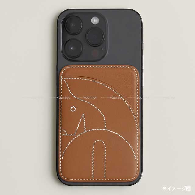 [Pre-loved] HERMES card holder MagSafe Eman Cheval Gold Veau Swift Stamp B[LIKE NEW][Authentic]