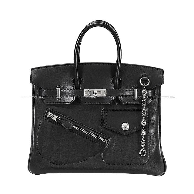 [Pre-loved] HERMES Handbag Birkin25 Rock Noir (Black) Veau Volupto Silver HW Stamp B[LIKE NEW][Authentic]